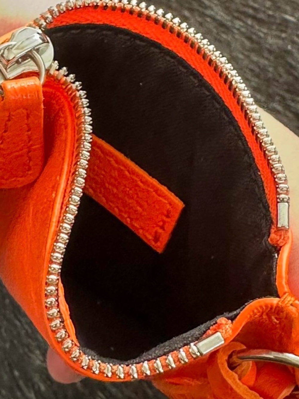 Orange Balenciaga Leather Zipper Wallet keychain coin pouch - Picture 2 of 4